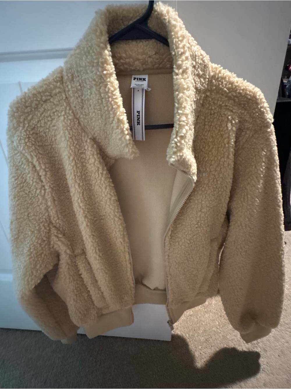 PINK Victoria's Secret Cream Sherpa Zip-Up Jacket